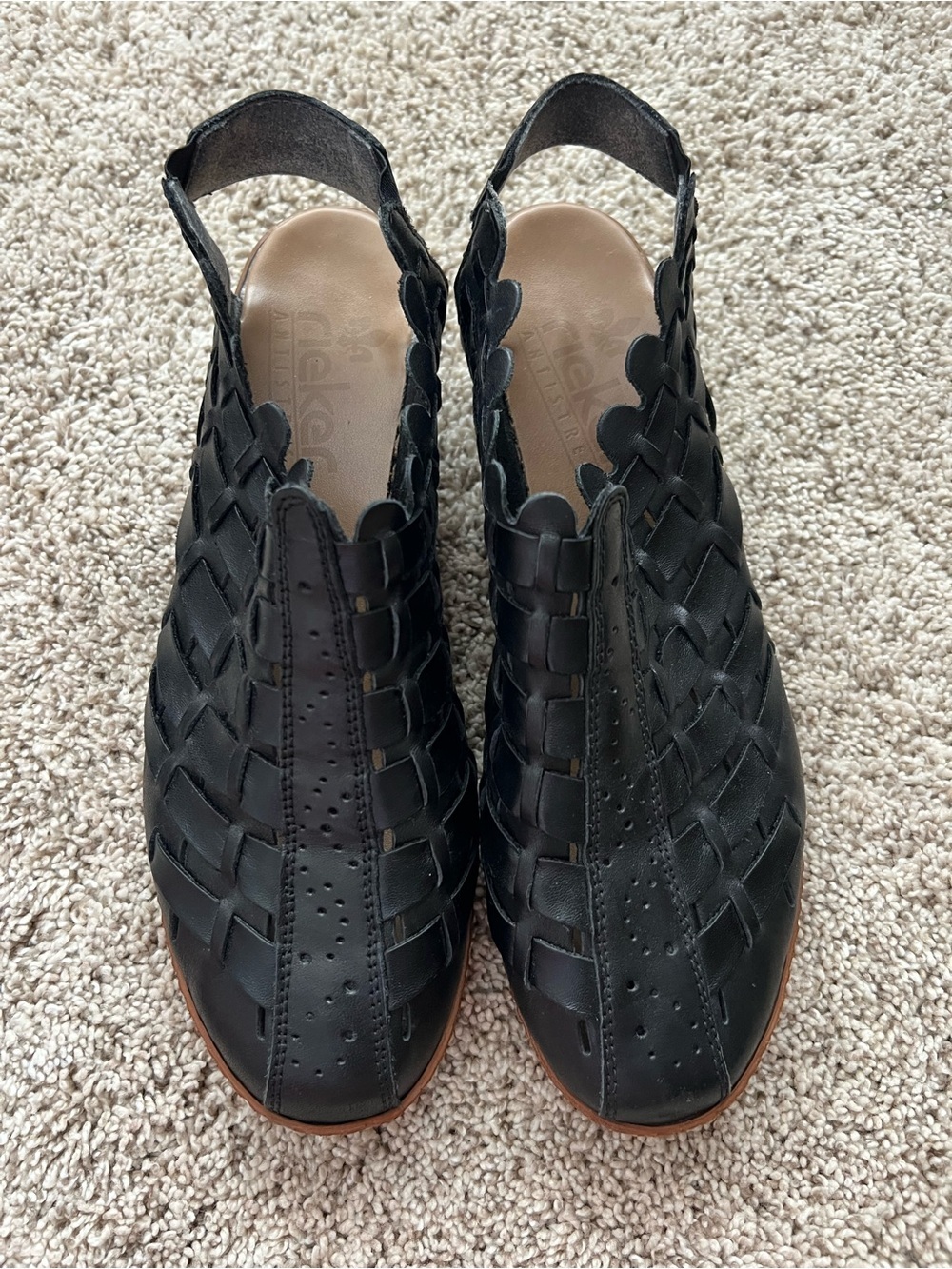 Rieker Black Woven Slingback Clog Sandals